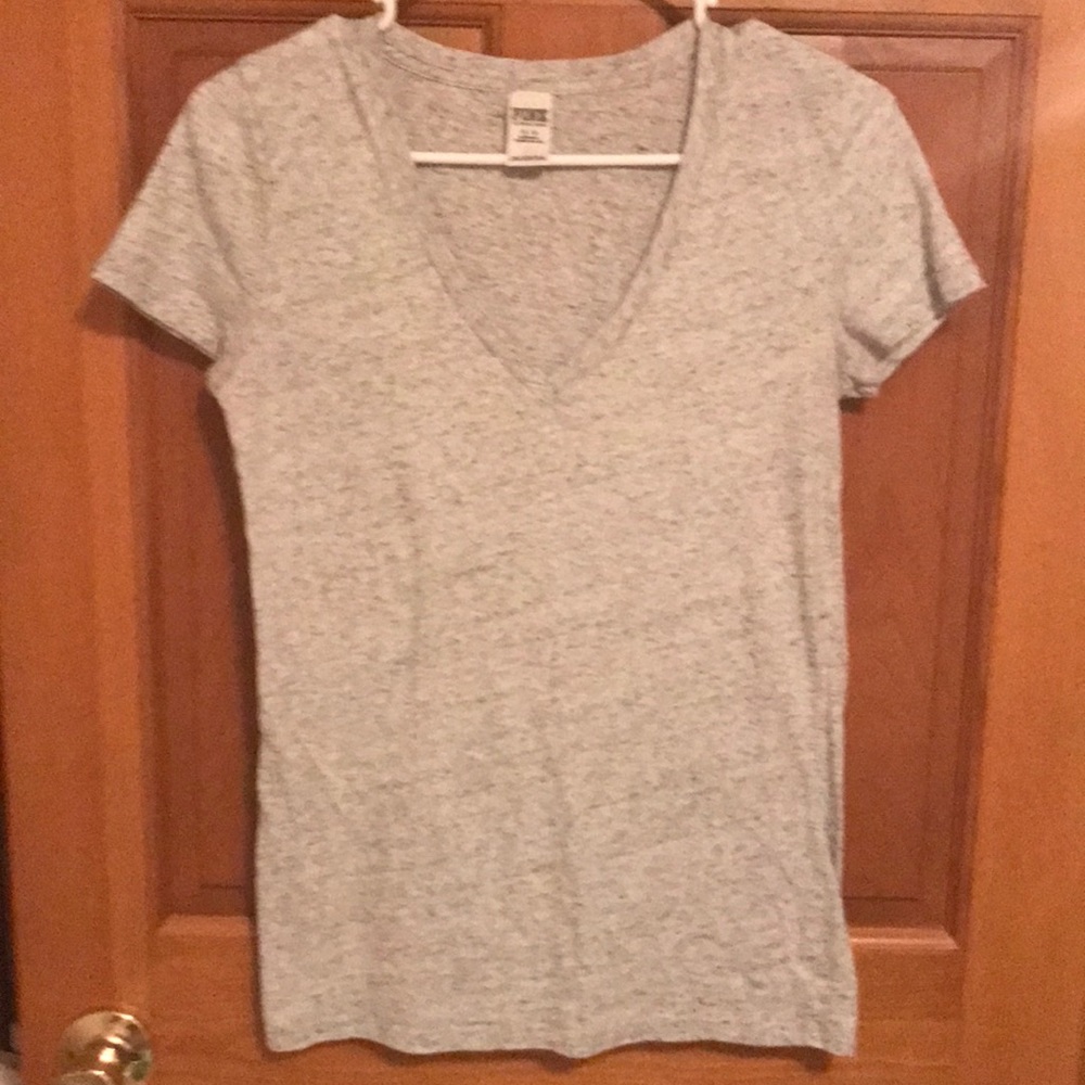 vs pink basic v-neck tee, light heather